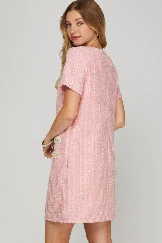 She + Sky Full Size Short Sleeve Pearl Studded Trim Knit Tweed Dress Plus Size - Shop Style & More | Fresh Looks, Everyday Deals & Free Shipping