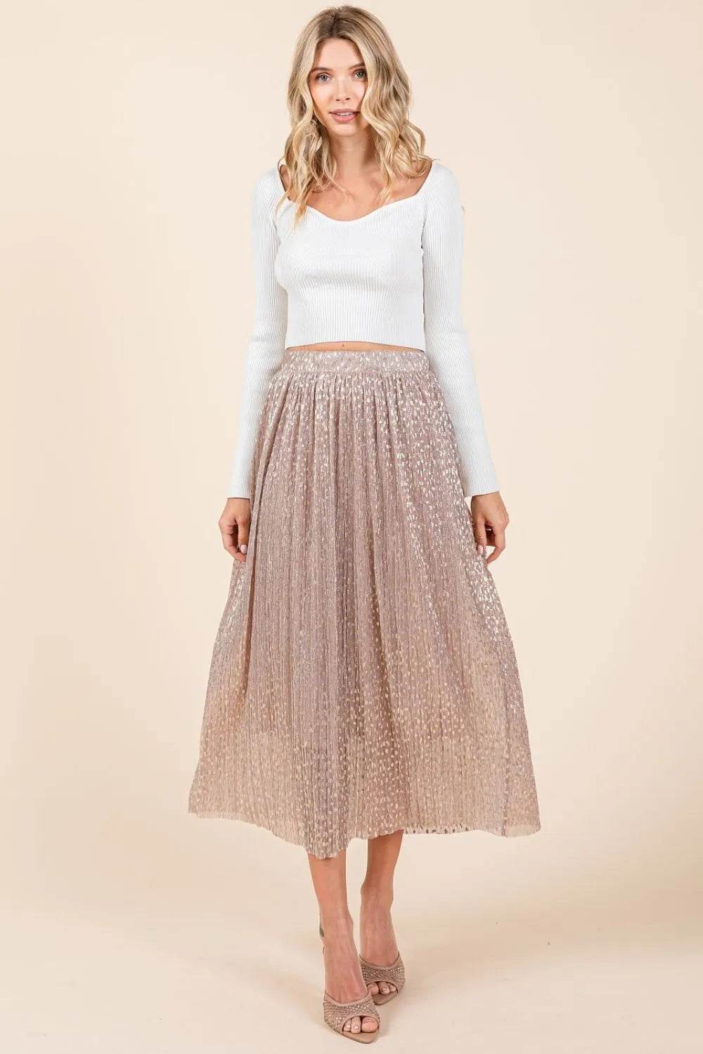 Mittoshop Metallic Glitter Speckle Print Elastic Midi Skirt - Shop Style & More | Fresh Looks, Everyday Deals & Free Shipping