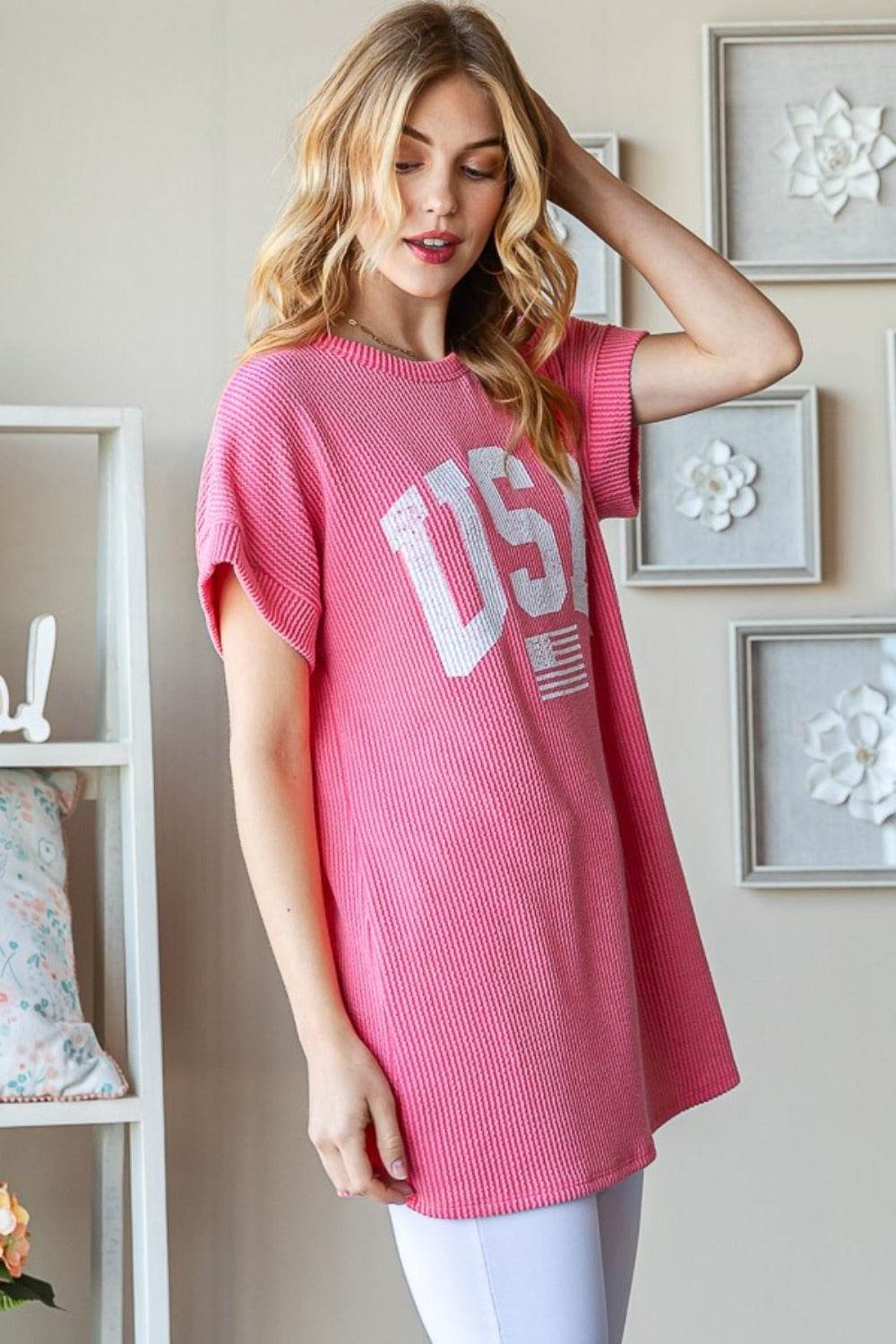 Heimish Full Size USA Graphic Short Sleeve Ribbed Top - Shop Style & More | Fresh Looks, Everyday Deals & Free Shipping