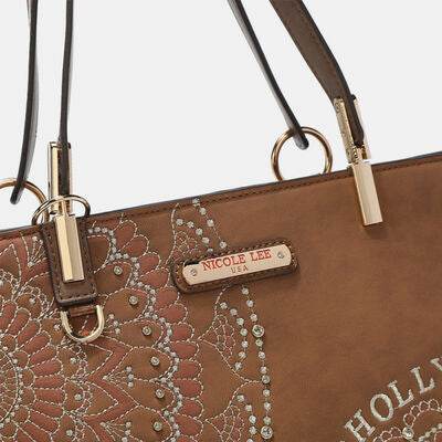 Nicole Lee USA Metallic Stitching Embroidery Inlaid Rhinestone Tote Bag - Shop Style & More | Fresh Looks, Everyday Deals & Free Shipping