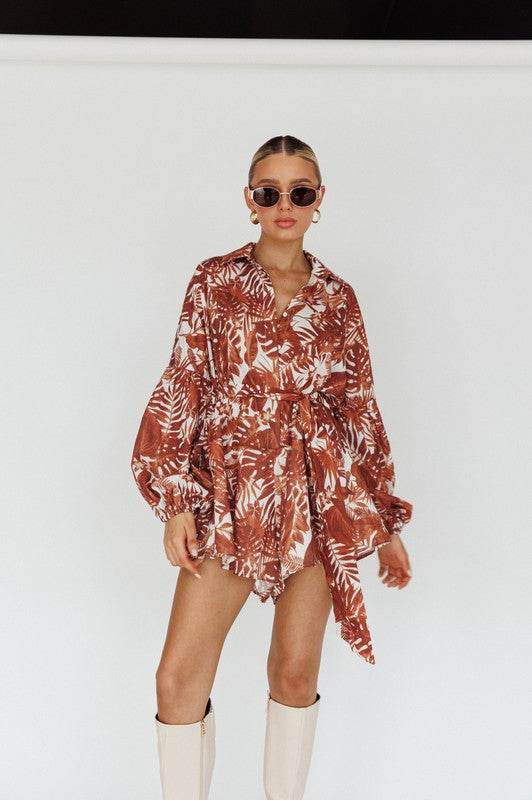 Leaves Print Puff Sleeved Romper - Shop Style & More | Fresh Looks, Everyday Deals & Free Shipping