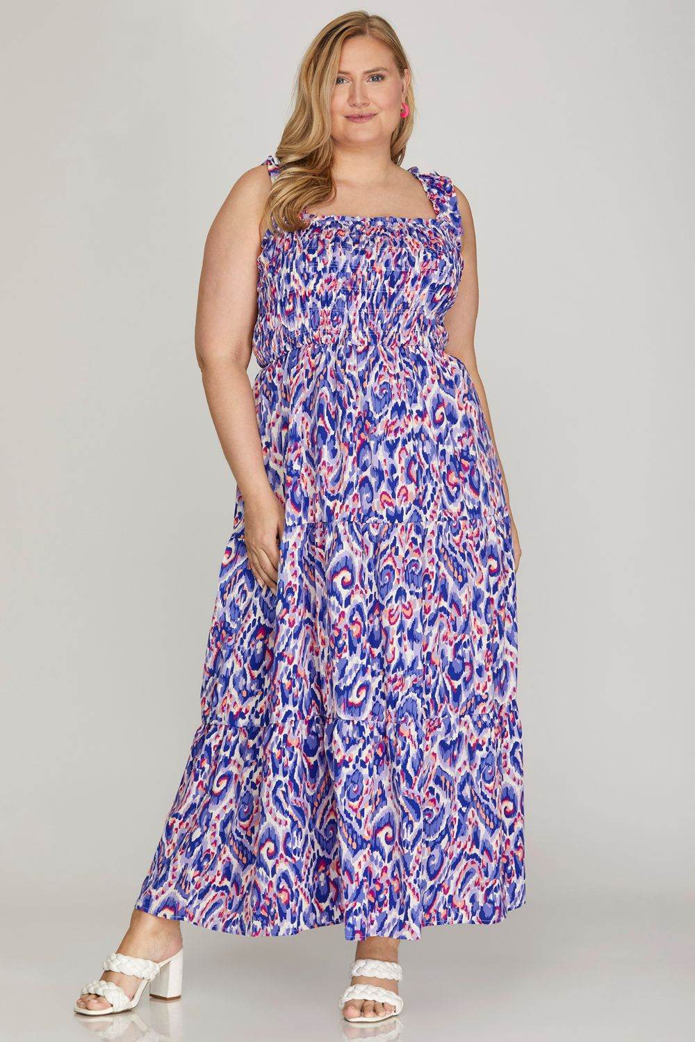 She + Sky Full Size Smocked Printed Wide Strap Tiered Dress Plus Size - Shop Style & More | Fresh Looks, Everyday Deals & Free Shipping