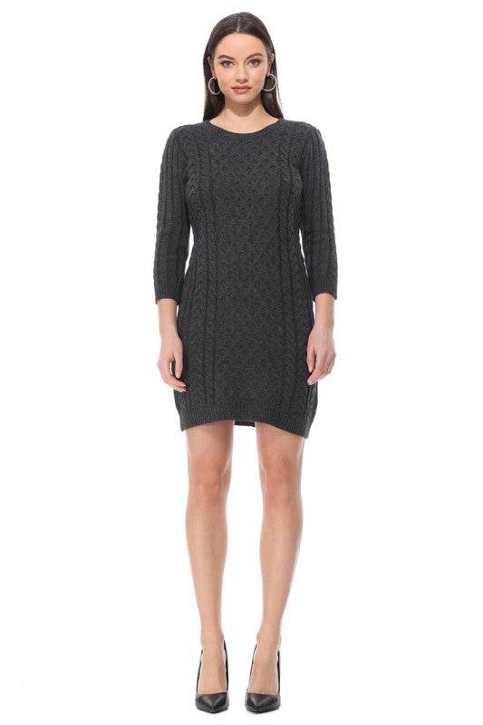 Round Neck Cable Knit Long Sleeve Sweater Dress - Shop Style & More | Fresh Looks, Everyday Deals & Free Shipping