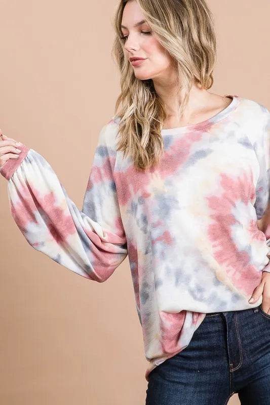 BiBi Tie Dye Print Terry Top With Puff Sleeves - Shop Style & More | Fresh Looks, Everyday Deals & Free Shipping