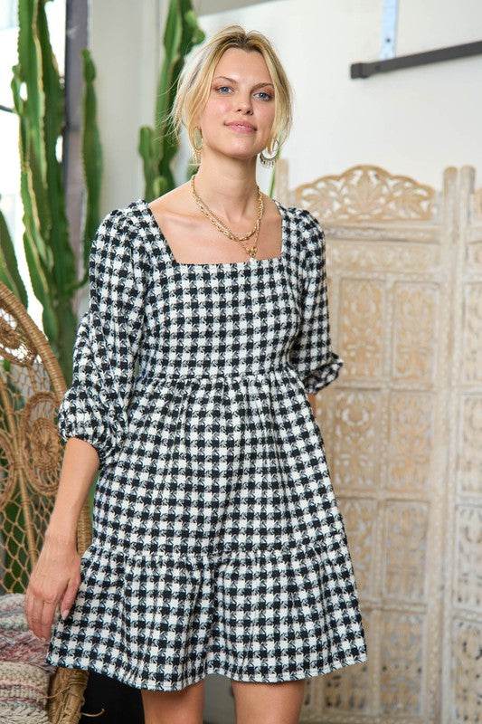 TWEED PUFF SLEEVE MINI DRESS JJD5023P - Shop Style & More | Fresh Looks, Everyday Deals & Free Shipping