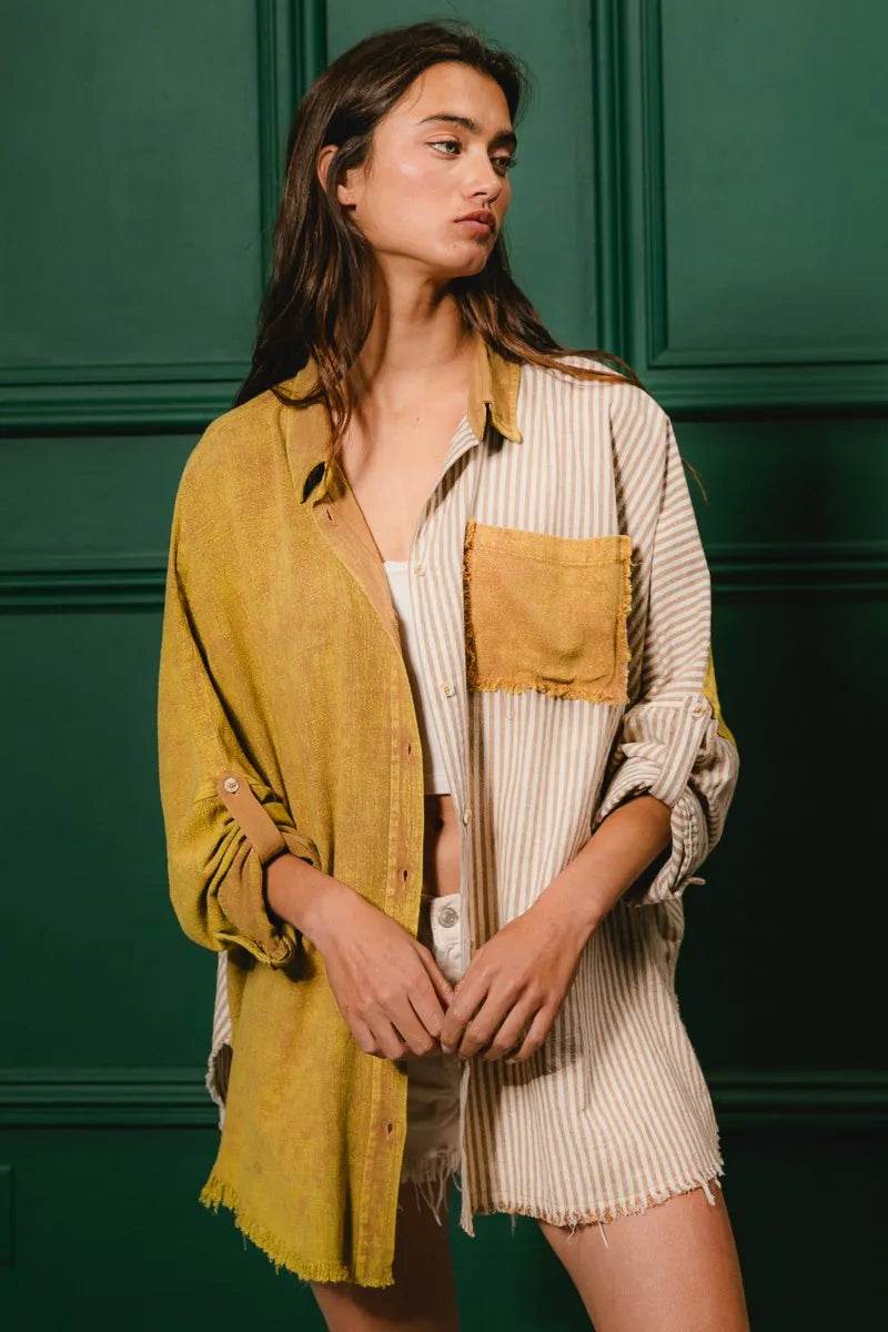 BiBi Washed Raw Hem Shirt - Shop Style & More | Fresh Looks, Everyday Deals & Free Shipping