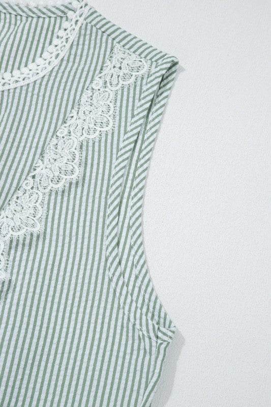 Meredith Stripe Lace Patchwork Crew Neck Tank Top - Shop Style & More | Fresh Looks, Everyday Deals & Free Shipping