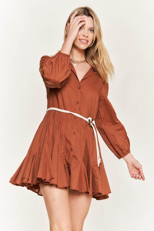 SOLID FLARE SHIRT DRESS KRD4190 - Shop Style & More | Fresh Looks, Everyday Deals & Free Shipping
