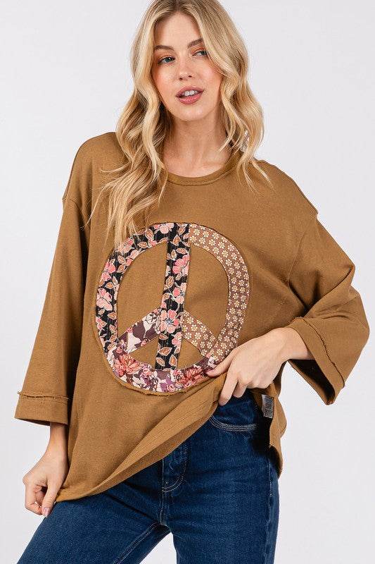 SAGE + FIG Floral Peace Patch Round Neck Top - Shop Style & More | Fresh Looks, Everyday Deals & Free Shipping