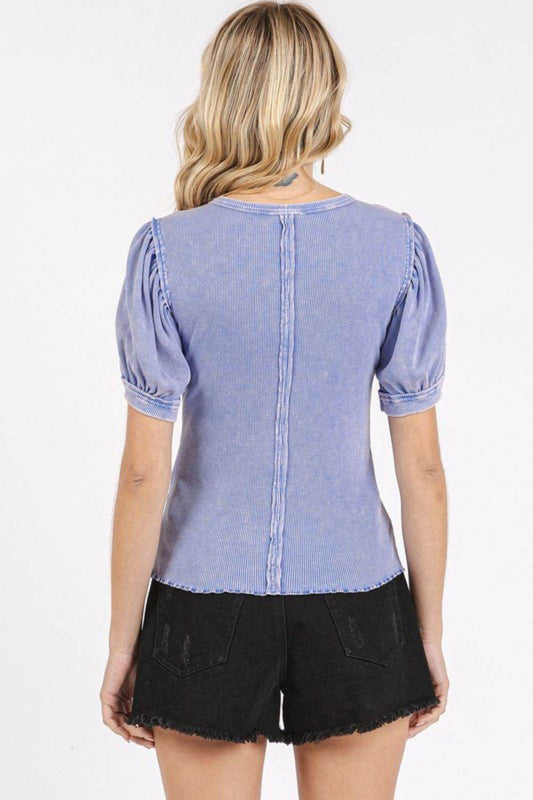 Mittoshop Mineral Wash Puff Sleeve Rib Knit Top - Shop Style & More | Fresh Looks, Everyday Deals & Free Shipping