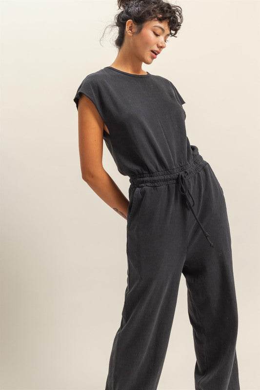 HYFVE Back Keyhole Round Neck Cap Sleeve Drawstring Jumpsuit - Shop Style & More | Fresh Looks, Everyday Deals & Free Shipping