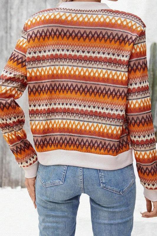 Orange Boho Striped Zip Up Long Sleeve Jacket - Shop Style & More | Fresh Looks, Everyday Deals & Free Shipping