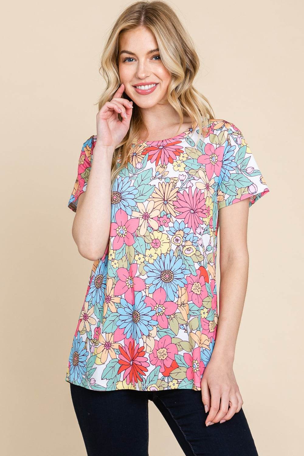 BOMBOM Floral Short Sleeve T-Shirt - Shop Style & More | Fresh Looks, Everyday Deals & Free Shipping