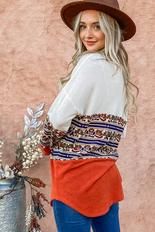 And The Why Ethnic Print Color Block Top - Shop Style & More | Fresh Looks, Everyday Deals & Free Shipping