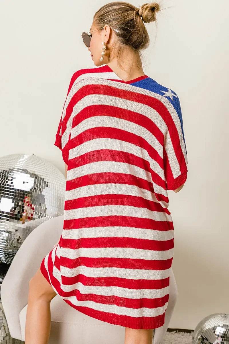 BiBi American Flag Low Gauge Knit Cardigan - Shop Style & More | Fresh Looks, Everyday Deals & Free Shipping