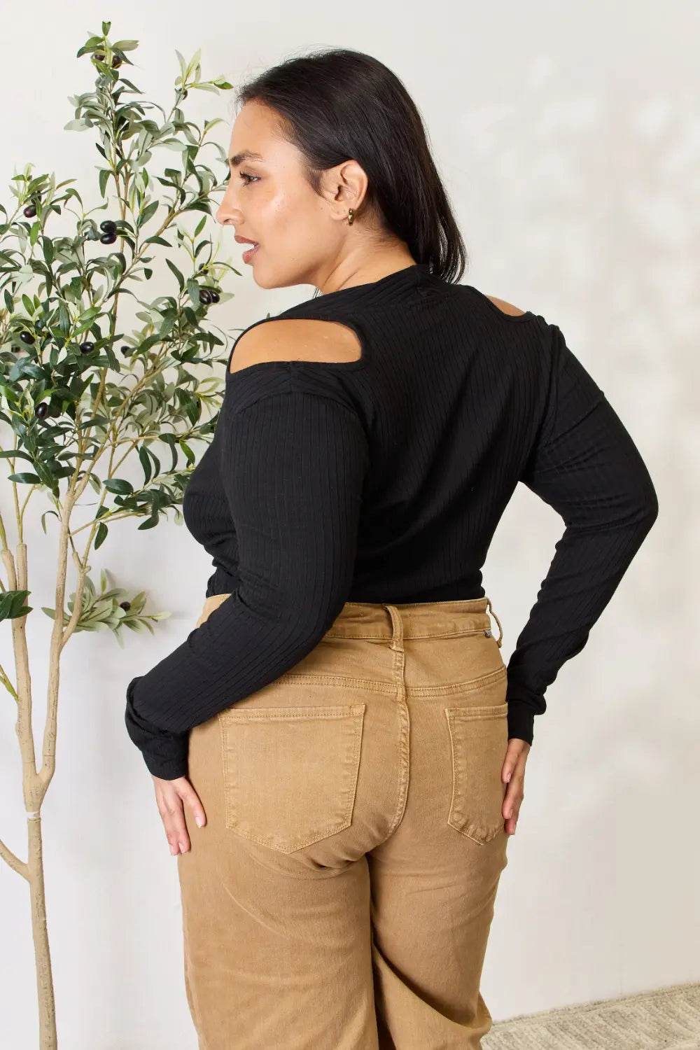Culture Code Full Size Ribbed Surplice Cold Shoulder Top - Shop Style & More | Fresh Looks, Everyday Deals & Free Shipping