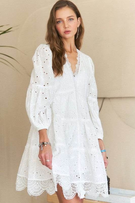 ADORA Lace Detail Tiered Eyelet V-Neck Babydoll Dress - Shop Style & More | Fresh Looks, Everyday Deals & Free Shipping