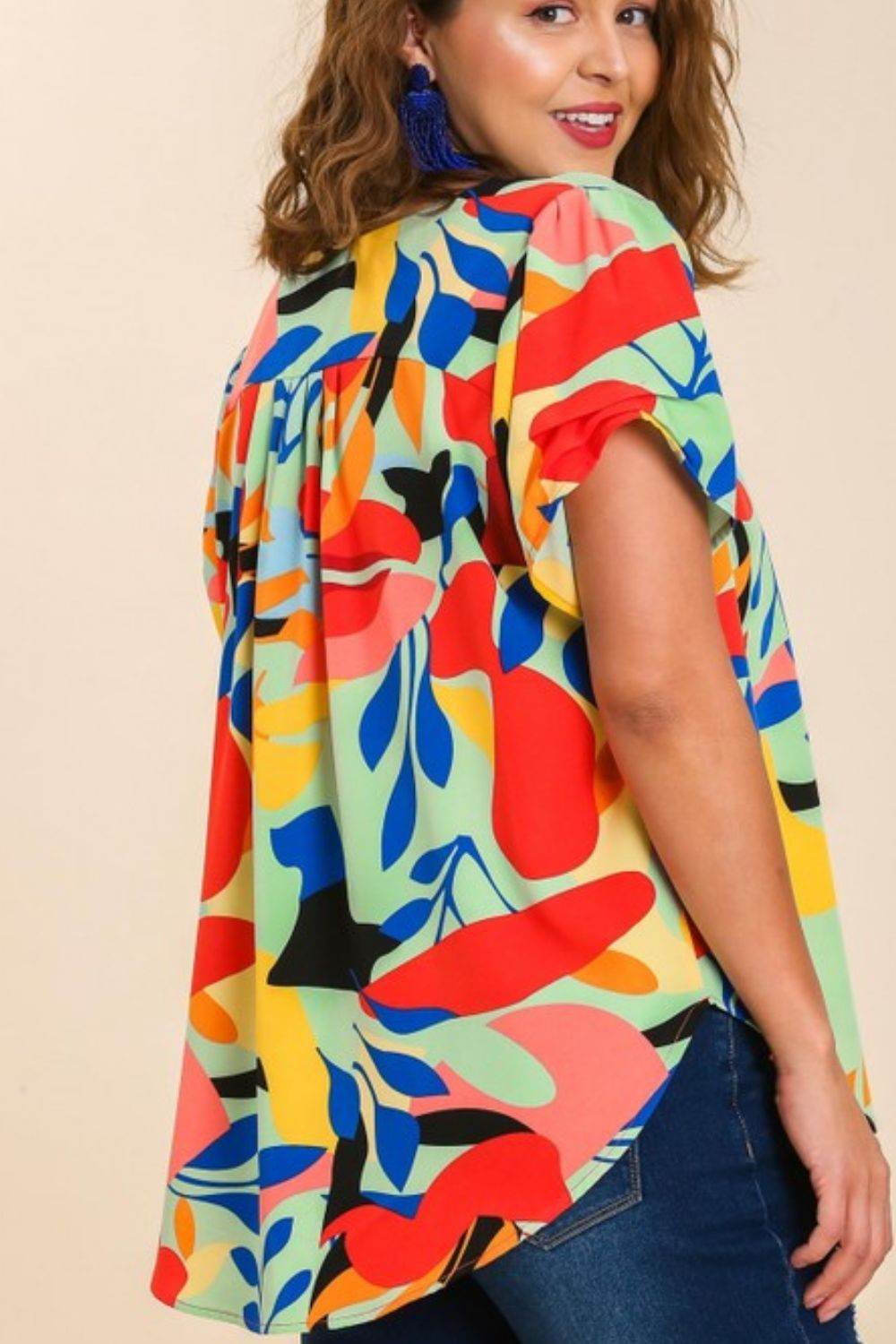 Umgee Full Size Short Sleeved Abstract Print Top Plus Size - Shop Style & More | Fresh Looks, Everyday Deals & Free Shipping