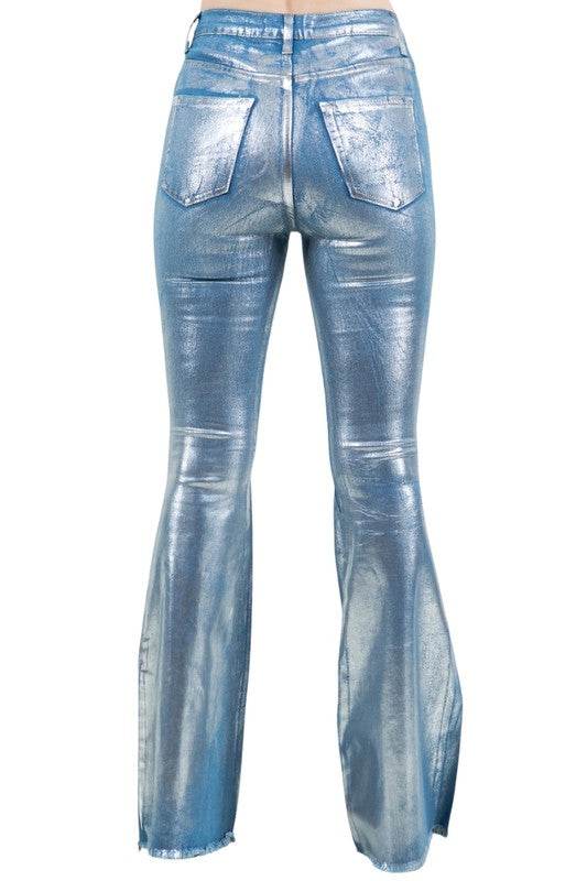 Metallic Bell Bottom Jean in Blue - Inseam 32" - Shop Style & More | Fresh Looks, Everyday Deals & Free Shipping
