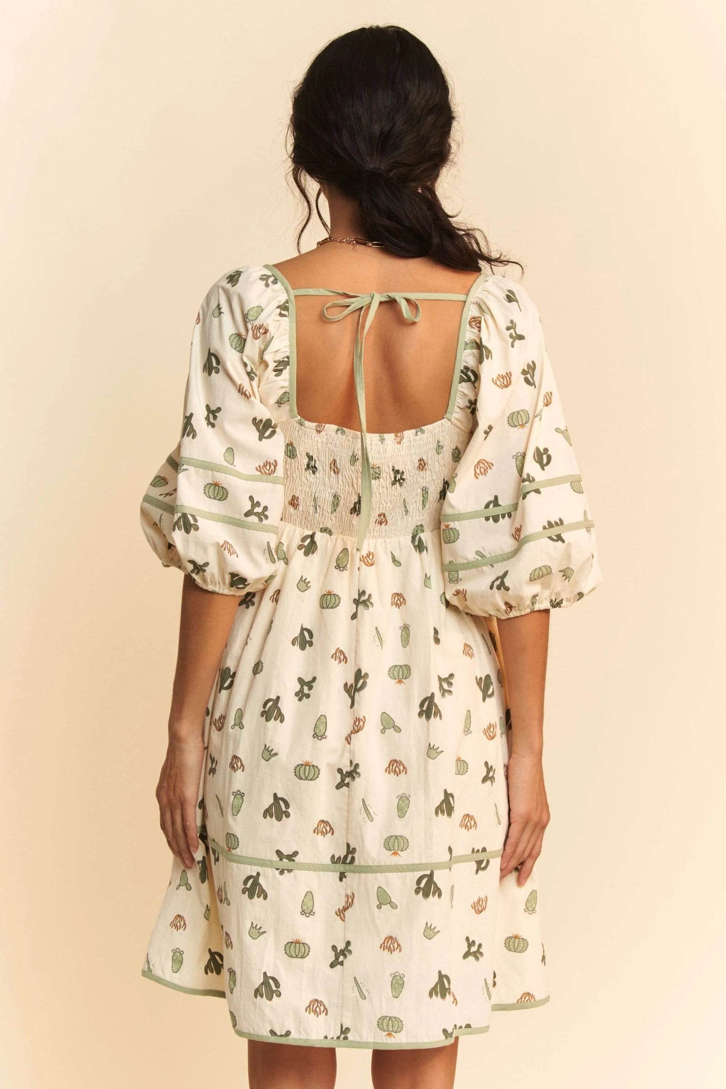 Davi & Dani Cactus Printed Poplin Contrast Piping Mini Dress - Shop Style & More | Fresh Looks, Everyday Deals & Free Shipping