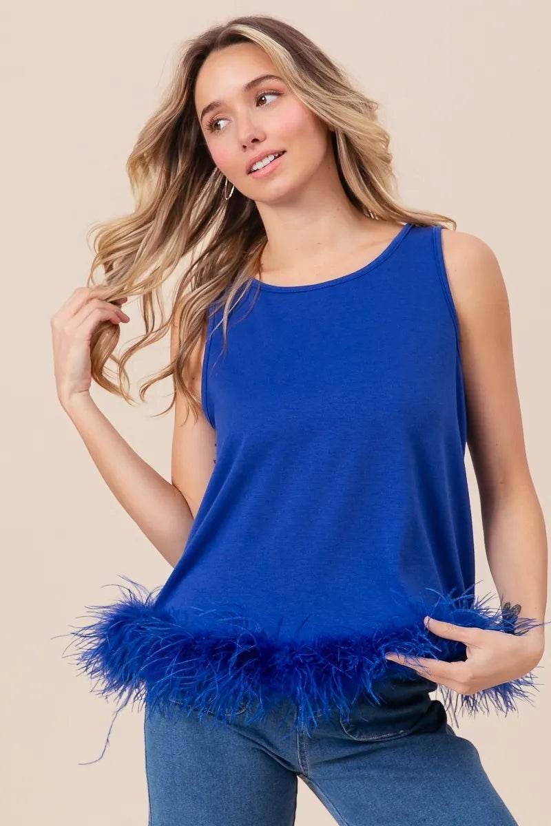 BiBi French Terry Faux Feather Bottom Back Tied Top - Shop Style & More | Fresh Looks, Everyday Deals & Free Shipping