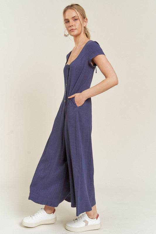 LINEN BUTTON DOWN JUMPSUIT - Shop Style & More | Fresh Looks, Everyday Deals & Free Shipping