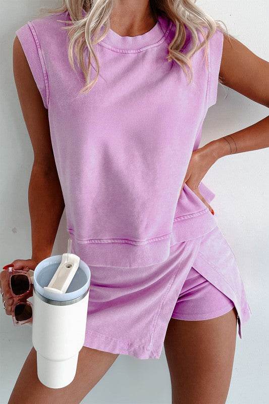 2 Pieces Cotton Tank Top Lined Split Skirt Set - Shop Style & More | Fresh Looks, Everyday Deals & Free Shipping