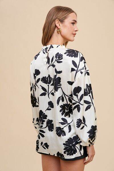 Annie Wear Frill Printed Balloon Sleeve Blouse - Shop Style & More | Fresh Looks, Everyday Deals & Free Shipping