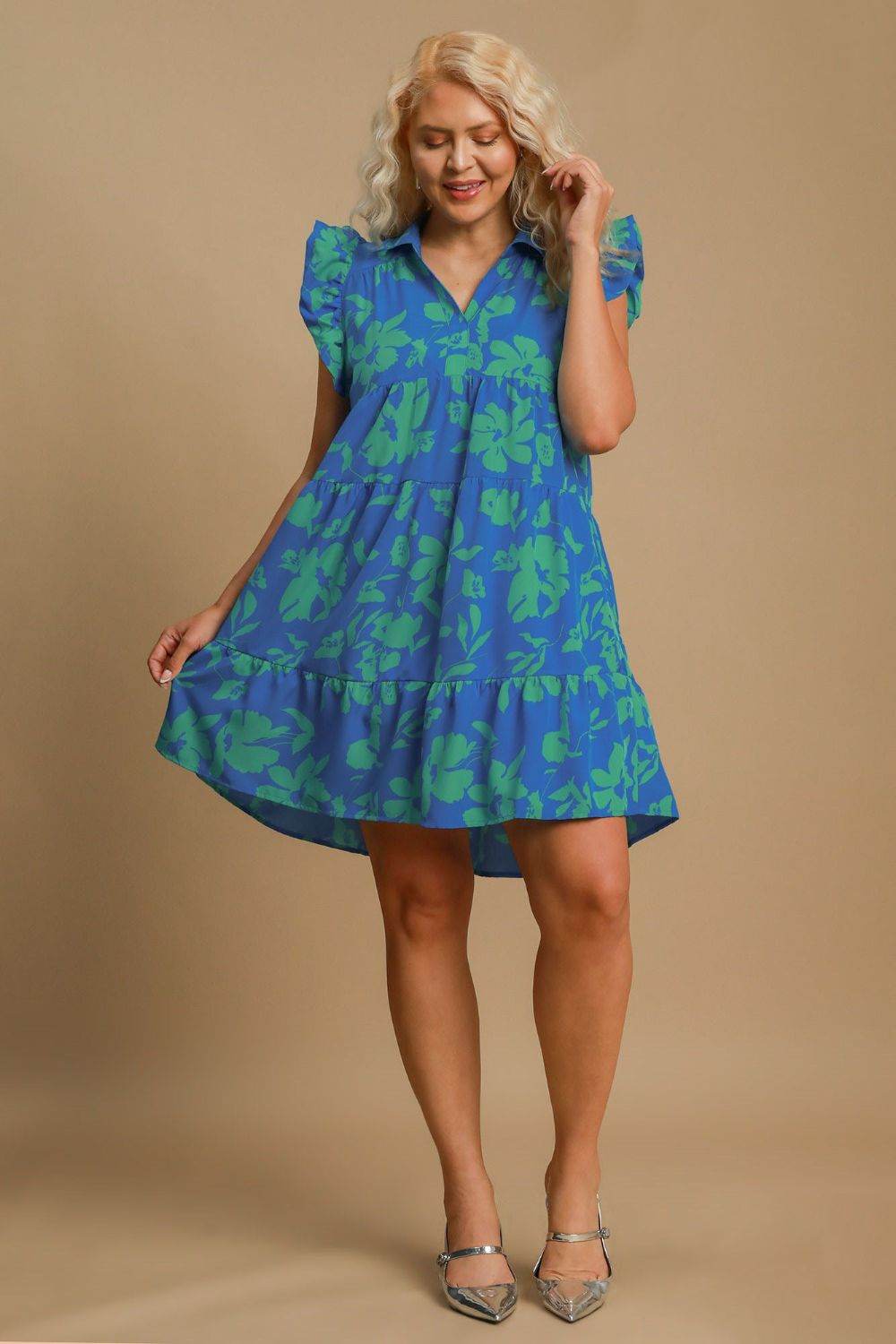 Umgee Full Size Floral Print Ruffle Cap Sleeve Tiered Dress Plus Size - Shop Style & More | Fresh Looks, Everyday Deals & Free Shipping