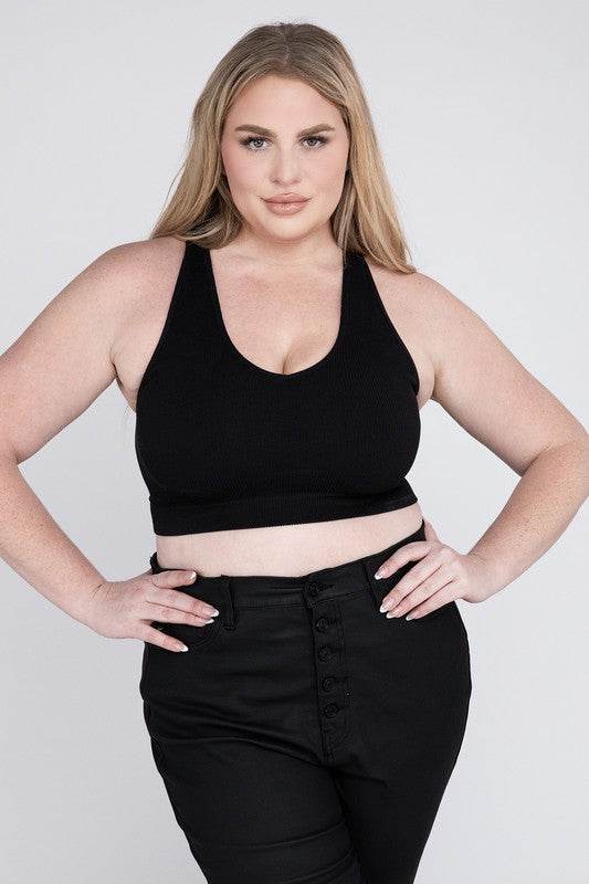 Plus Ribbed Cropped Racerback Tank Top - Shop Style & More | Fresh Looks, Everyday Deals & Free Shipping