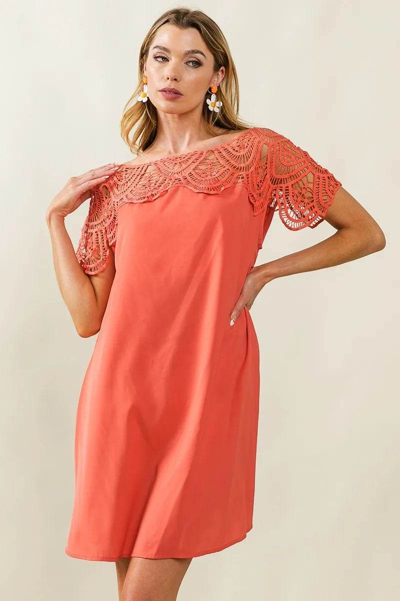 BiBi Crochet Lace Yoke Detailed Wrinkled Dress - Shop Style & More | Fresh Looks, Everyday Deals & Free Shipping