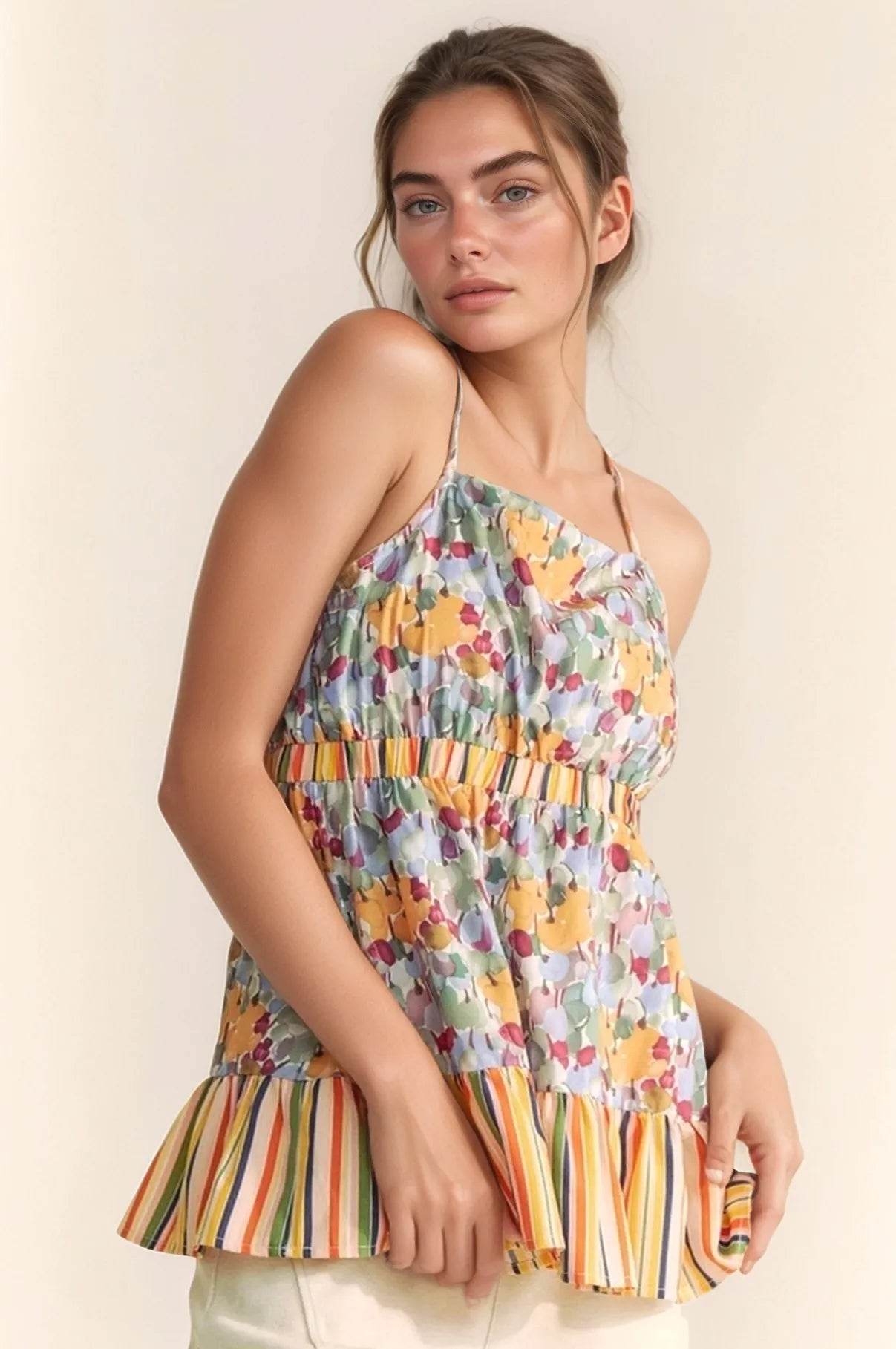 Davi & Dani Floral Smocked Sleeveless Ruffle Back Tie Top - Shop Style & More | Fresh Looks, Everyday Deals & Free Shipping