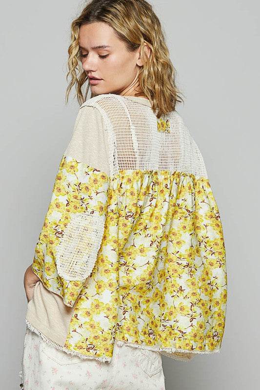 POL Washed Floral Print Crochet Detail Top - Shop Style & More | Fresh Looks, Everyday Deals & Free Shipping