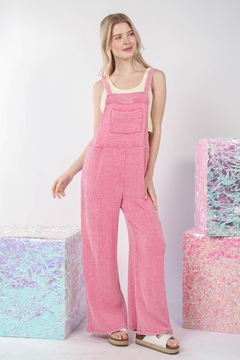 VERY J Texture Washed Wide Leg Overalls - Shop Style & More | Fresh Looks, Everyday Deals & Free Shipping