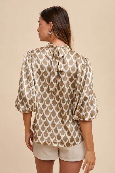 Annie Wear Tie Back Abstract Print Mock Neck Half Sleeve Blouse - Shop Style & More | Fresh Looks, Everyday Deals & Free Shipping