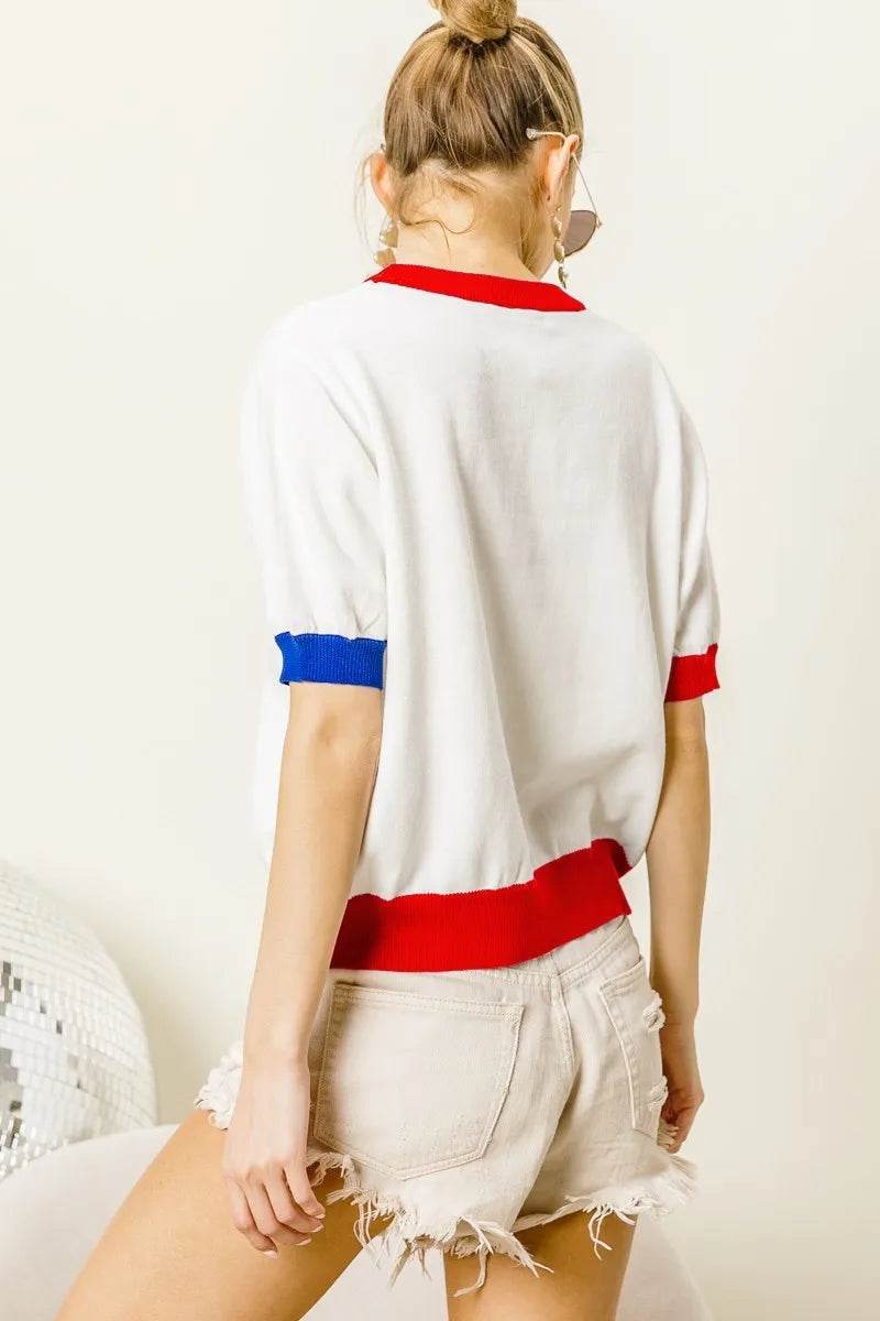BiBi USA Metallic Letter Color Block Knit Top - Shop Style & More | Fresh Looks, Everyday Deals & Free Shipping