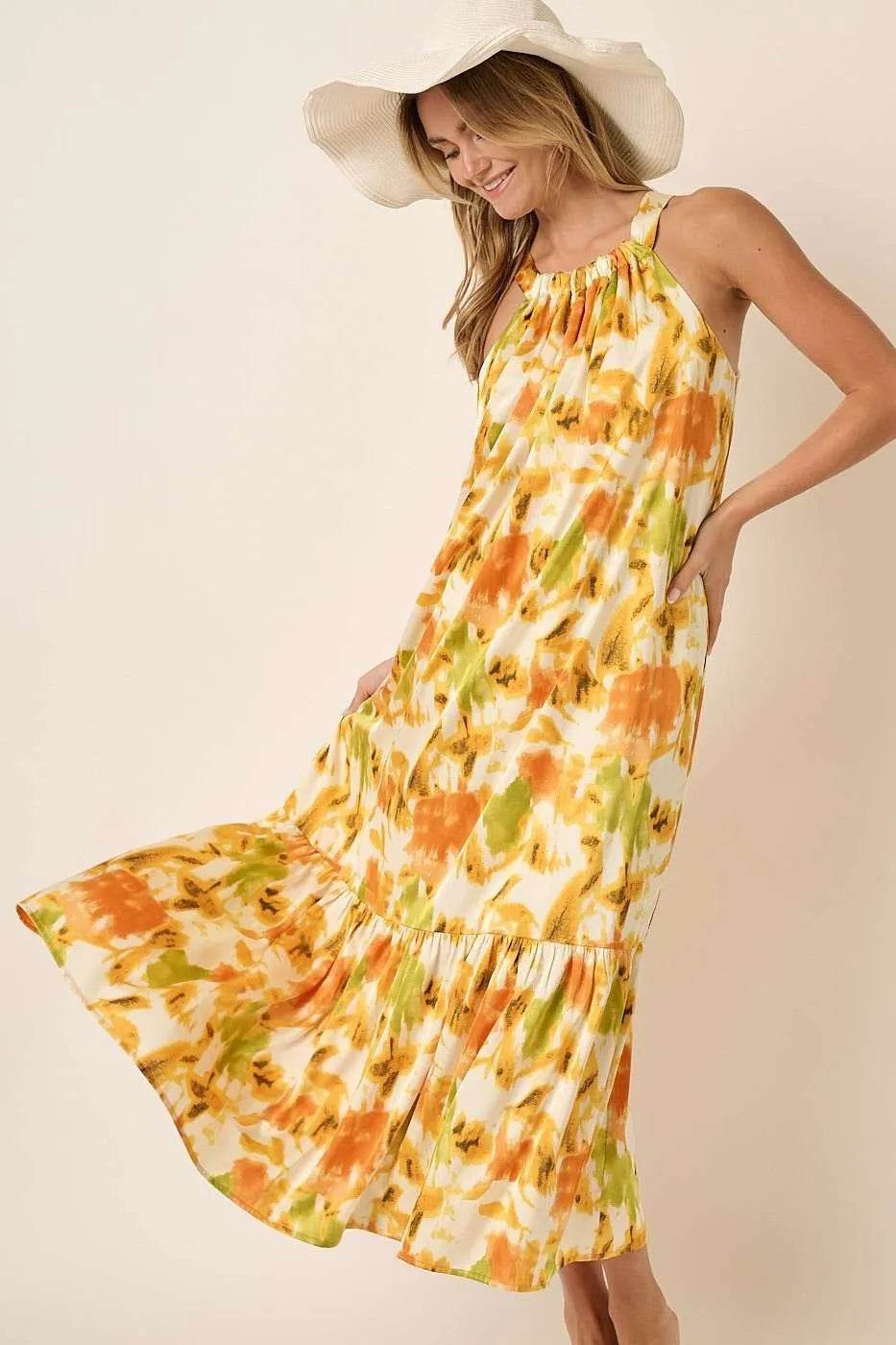 Mittoshop Watercolor Print Halter Neck Satin Maxi Dress - Shop Style & More | Fresh Looks, Everyday Deals & Free Shipping