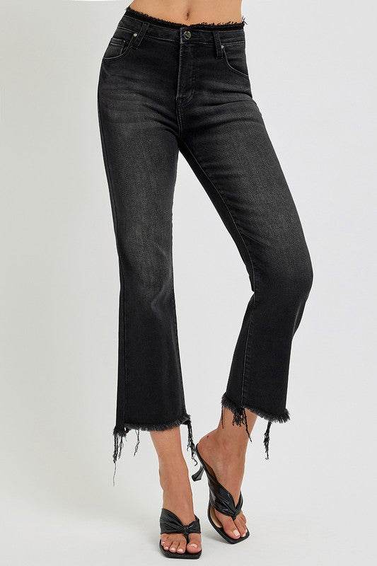 RISEN Full Size Raw Hem Cropped Flare Jeans Plus Size - Shop Style & More | Fresh Looks, Everyday Deals & Free Shipping
