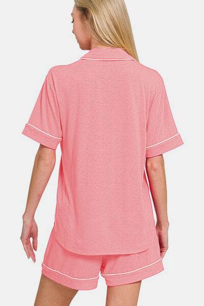 Zenana Button Down Short Sleeve Top and Shorts Lounge Set - Shop Style & More | Fresh Looks, Everyday Deals & Free Shipping