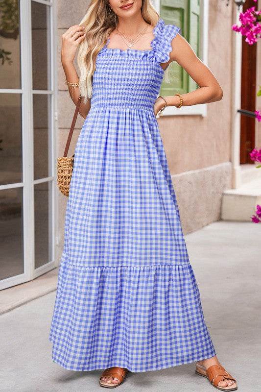 Blue Gingham plaid check maxi dress - Shop Style & More | Fresh Looks, Everyday Deals & Free Shipping