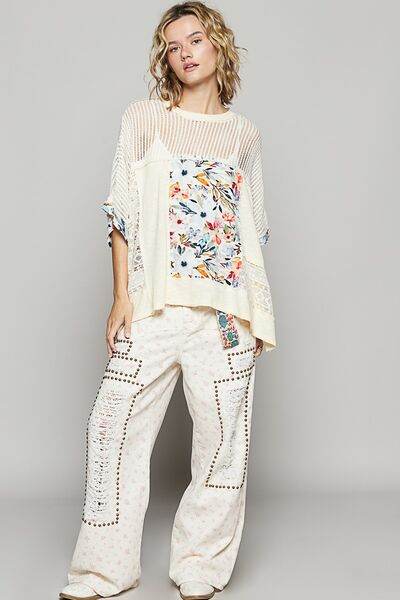 POL Hollow Out Floral Half Sleeve Knit Top - Shop Style & More | Fresh Looks, Everyday Deals & Free Shipping