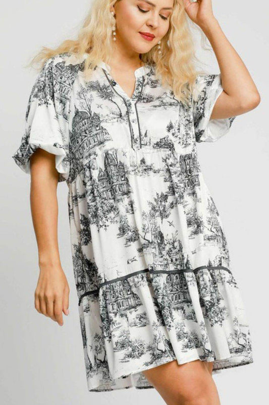 Umgee Full Size Two Tone Landscape Print Dress Plus Size - Shop Style & More | Fresh Looks, Everyday Deals & Free Shipping