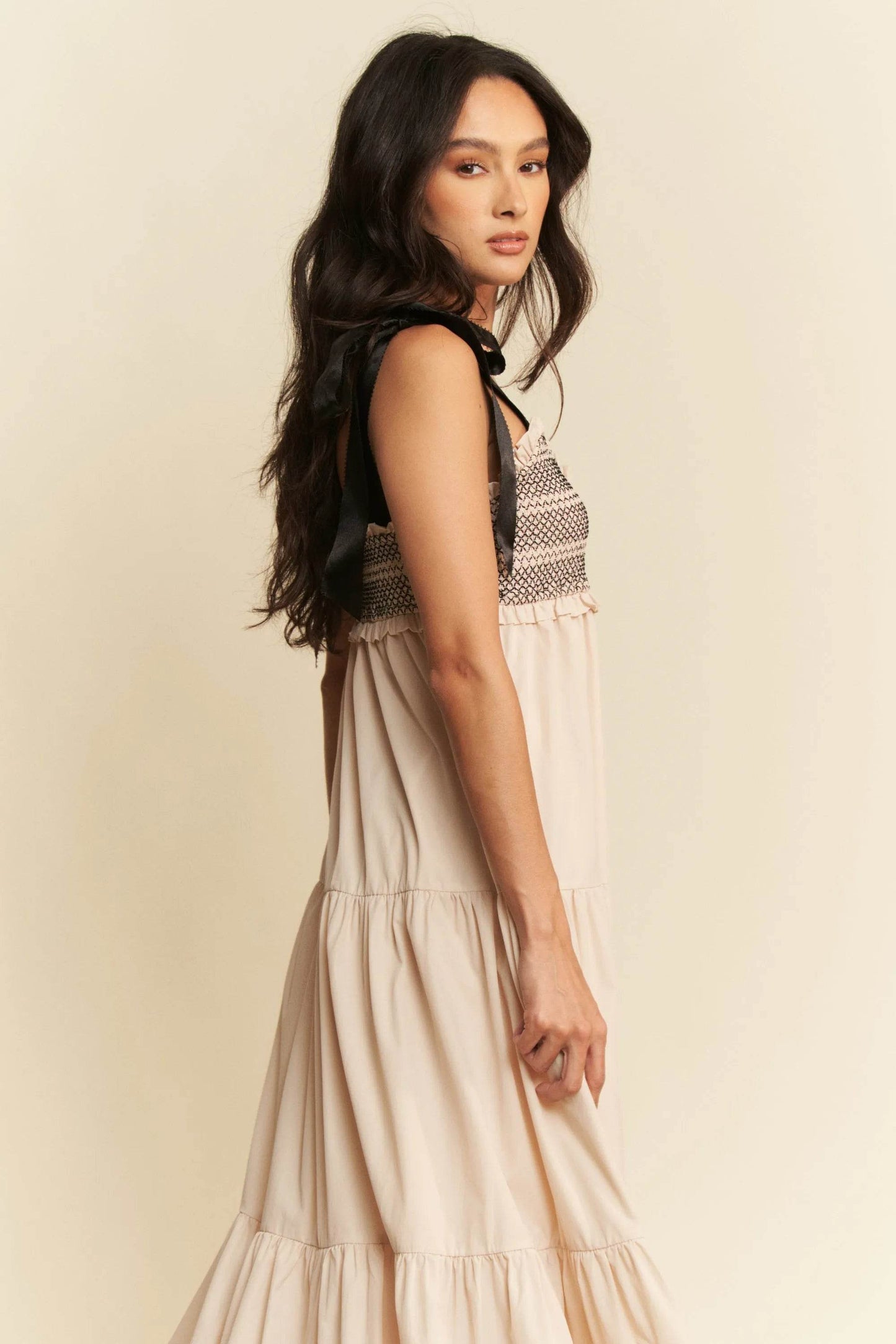 Davi & Dani Multi Contrast Smocked Bodice Straps Maxi Dress - Shop Style & More | Fresh Looks, Everyday Deals & Free Shipping