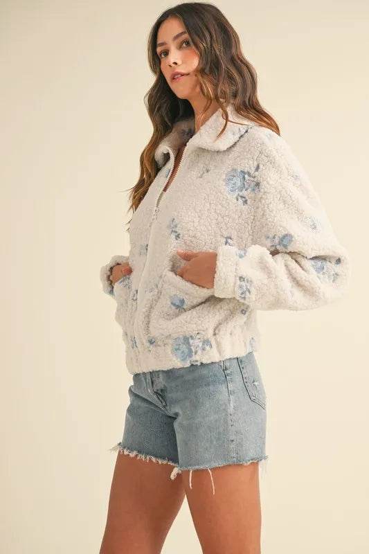 MABLE Floral Embroidered Fleece Teddy Jacket - Shop Style & More | Fresh Looks, Everyday Deals & Free Shipping