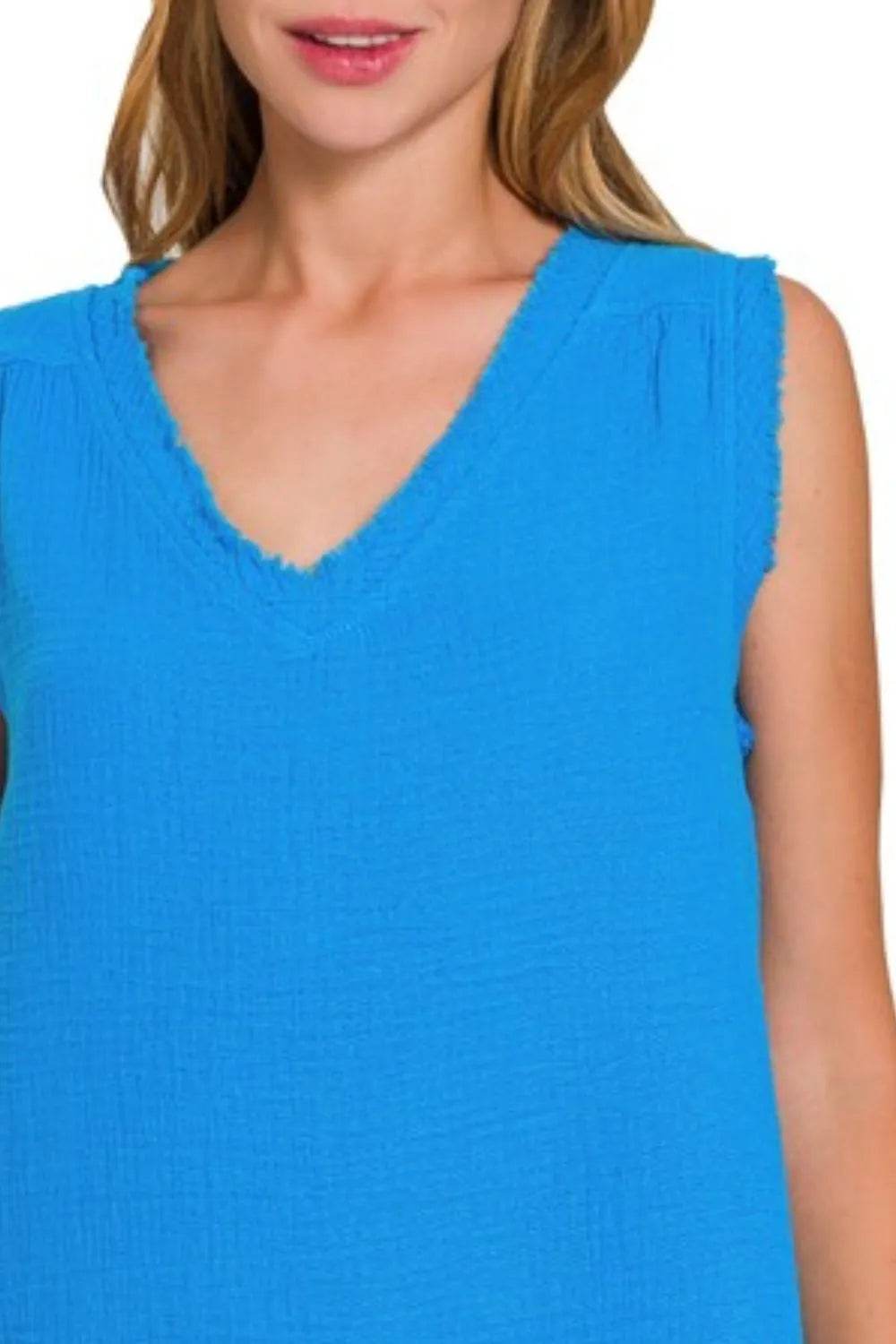 Zenana Double Gauze Raw Edge V-Neck Tank - Shop Style & More | Fresh Looks, Everyday Deals & Free Shipping