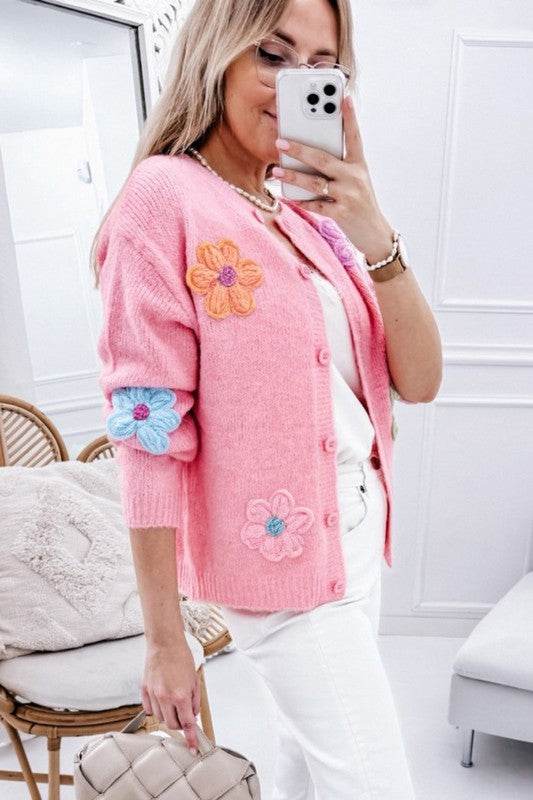 Knitted Floral Pattern Button Up Cardigan - Shop Style & More | Fresh Looks, Everyday Deals & Free Shipping