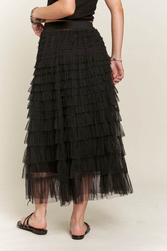 ADORA Elastic Waist Layered Mesh Midi Skirt - Shop Style & More | Fresh Looks, Everyday Deals & Free Shipping