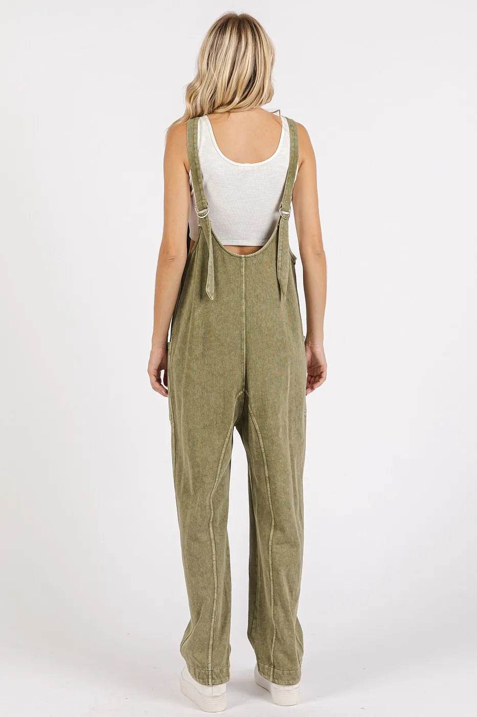 Mittoshop Mineral Wash Relaxed Fit Sleeveless Harem Jumpsuit - Shop Style & More | Fresh Looks, Everyday Deals & Free Shipping