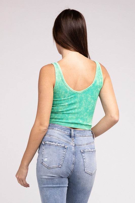 2 Way Neckline Washed Ribbed Cropped Tank Top - Shop Style & More | Fresh Looks, Everyday Deals & Free Shipping