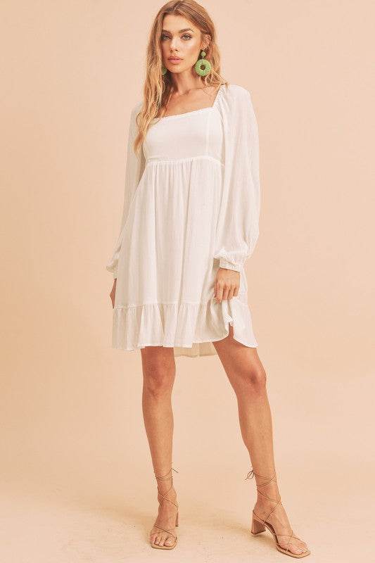 Aemi + Co Ruffled Hem Square Neck Balloon Sleeve Mini Dress - Shop Style & More | Fresh Looks, Everyday Deals & Free Shipping